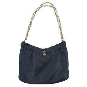 VTG Ande Blue Genuine Leather Gold Metal Chain Strap Handbag Purse Bag Retro